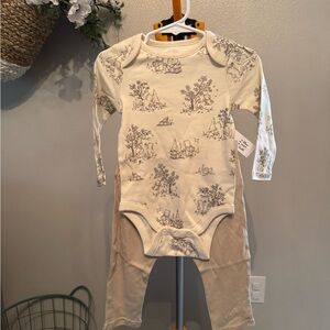 GAP Cream and Gray Printed Bodysuit with tan pants for a coordinated set